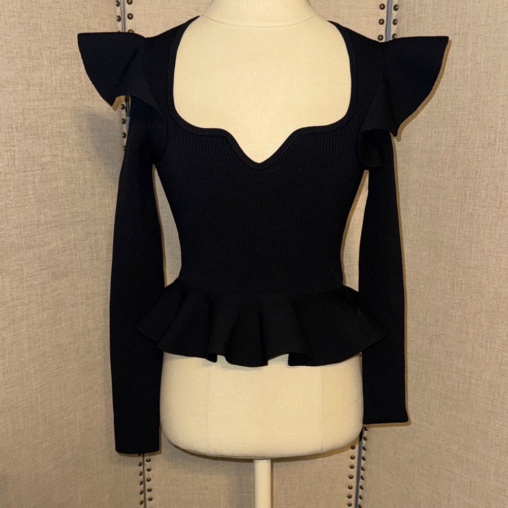 NWT Black Ruffle Knit Top